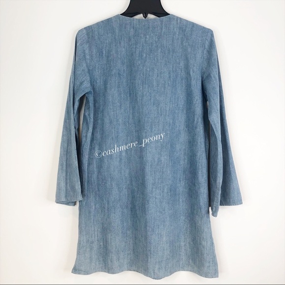 Zara Chambray Boho Denim Dress Tunic Small - Picture 4 of 8